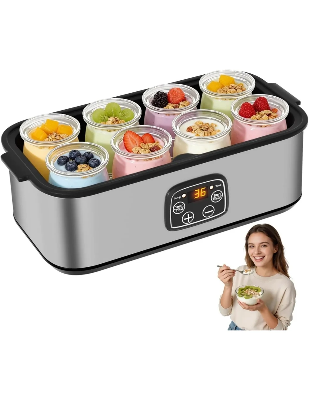 Electric Yogurt Maker with 8 Glass Jars - Silver